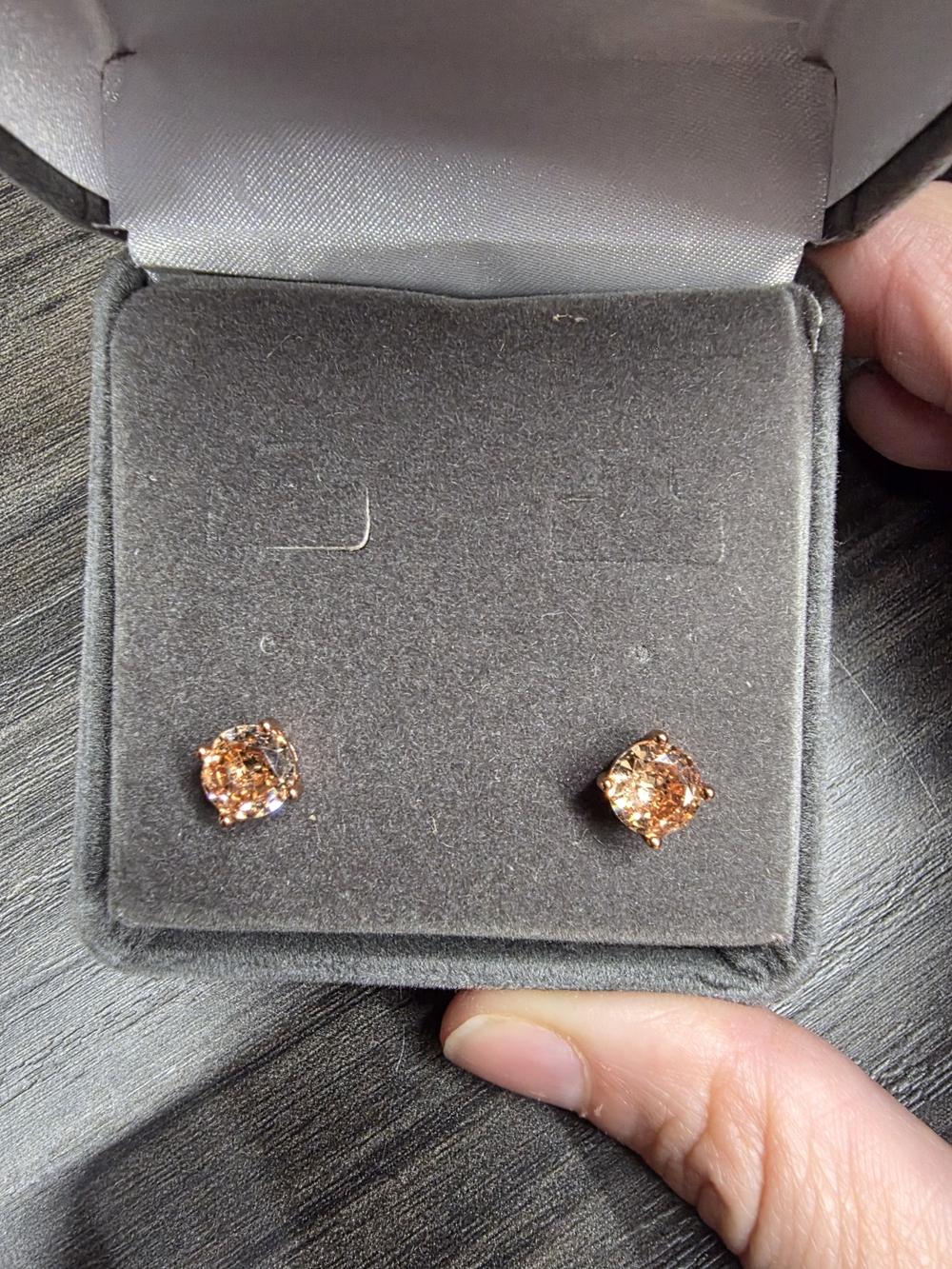 Rose Gold Champagne Cubic Zirconia Stud Earrings - Women Jewelry
